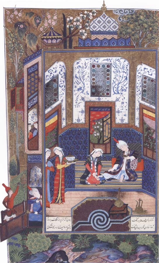 Prince Bahram i Gor listens to the tale of the princess of Persia beneath the white pavilion